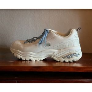 SKECHERS Premium Sport Womens Leather Sneakers WHITE / LIGHT BLUE Size 10